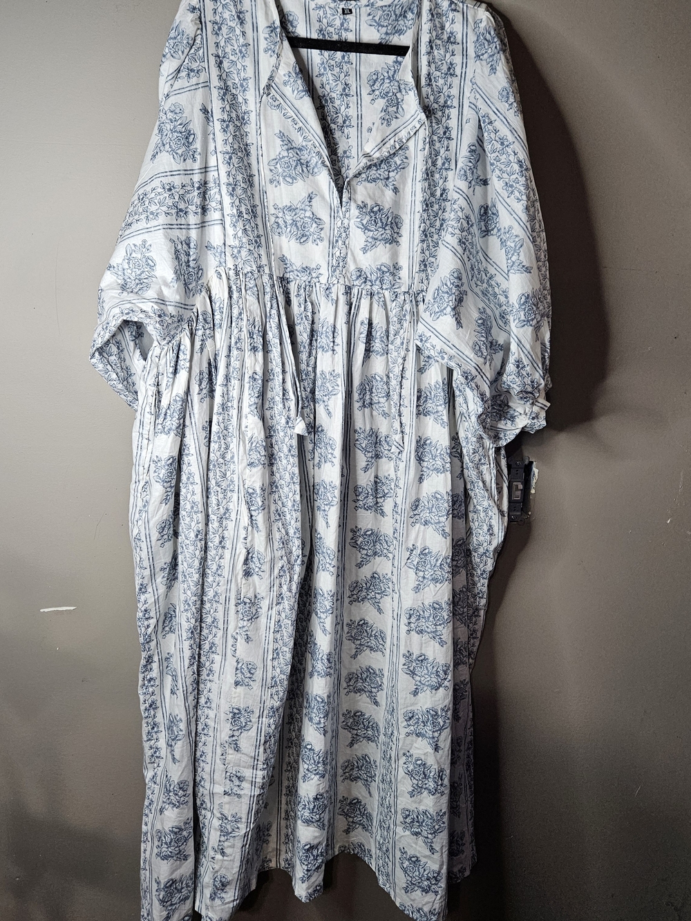 Blue Floral Print Cotton Maxi Dress Ptp 23" Length 49" 100% Cotton